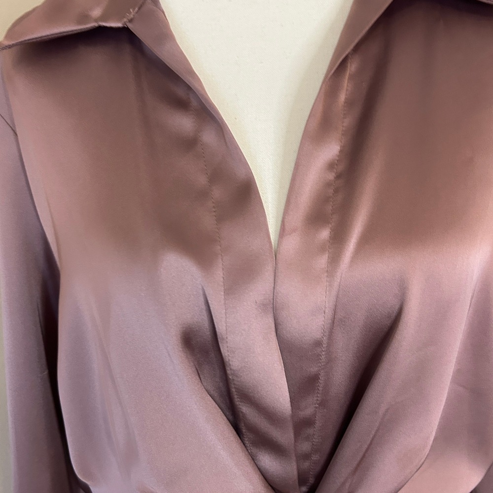 Zara Mauve Pink Satin Twisted Front Mini Shirt Cocktail Dress Small - Picture 13 of 14